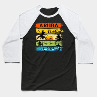 Retro Aruba Family Vacation 2023 Sunset Beach Summer Trip Baseball T-Shirt